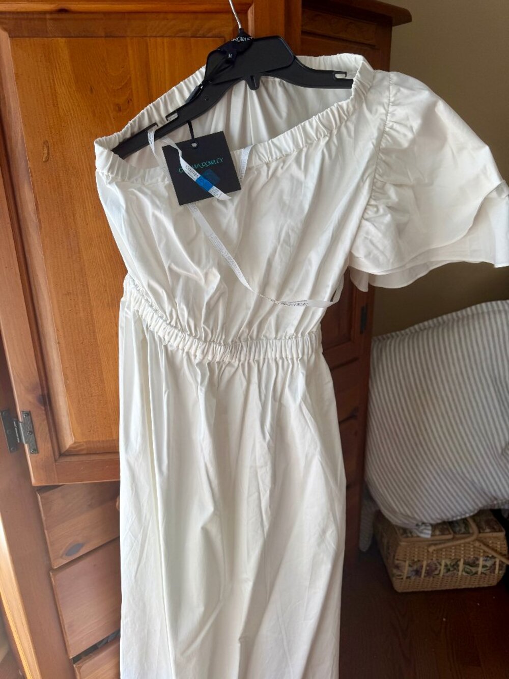 Cynthia Rowley One-Shoulder Stretch Cotton Midi Dress - White - Size M - Picture 2 of 6